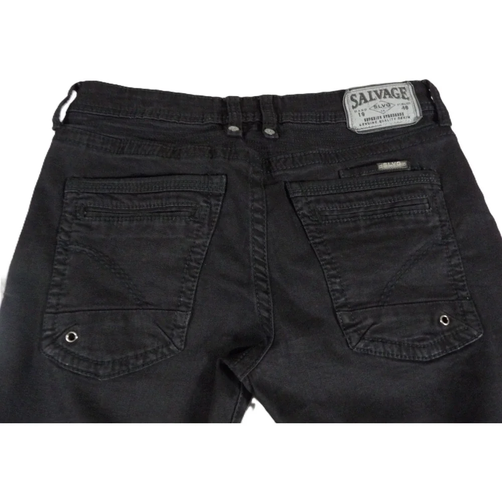 Salvage Havoc Moto Jeans Men W32 L30 Black Slim Straight Biker Buckle Denim Pant
